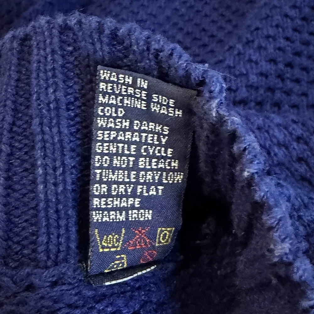 VTG GAP Navy Blue Chunky Knit‎ Mock Neck Cable Sweater L 90s Fisherman Old Money